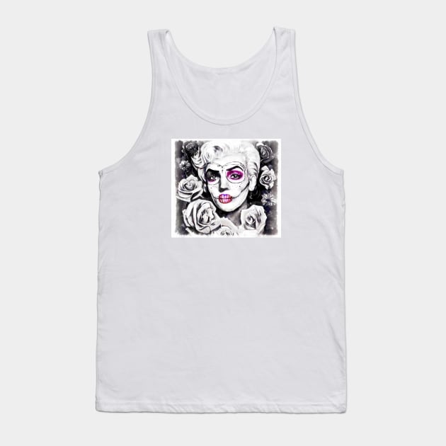 Retro sugar skull blonde with roses black and white Tank Top by AnnArtshock